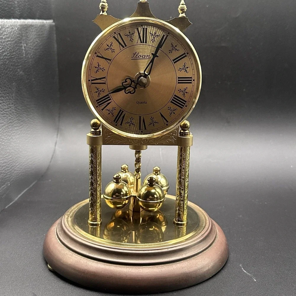 SLOAN German‎ Vintage Anniversary Clock Quartz w Glass Dome battery operated